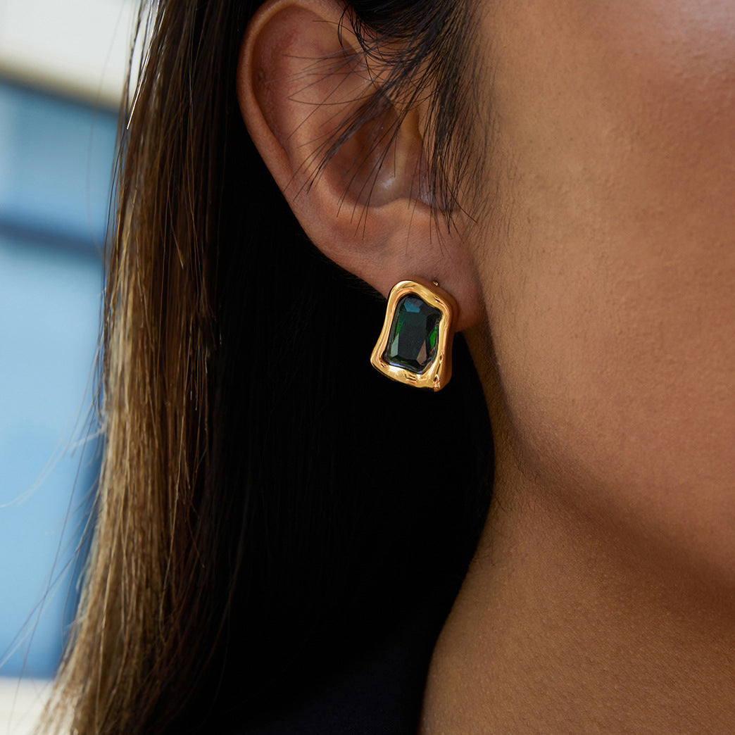 Orecchini a perno geometrici minimalisti in acciaio inossidabile con intarsio di strass da donna, ipoallergenici e resistenti allo sbiadimento
