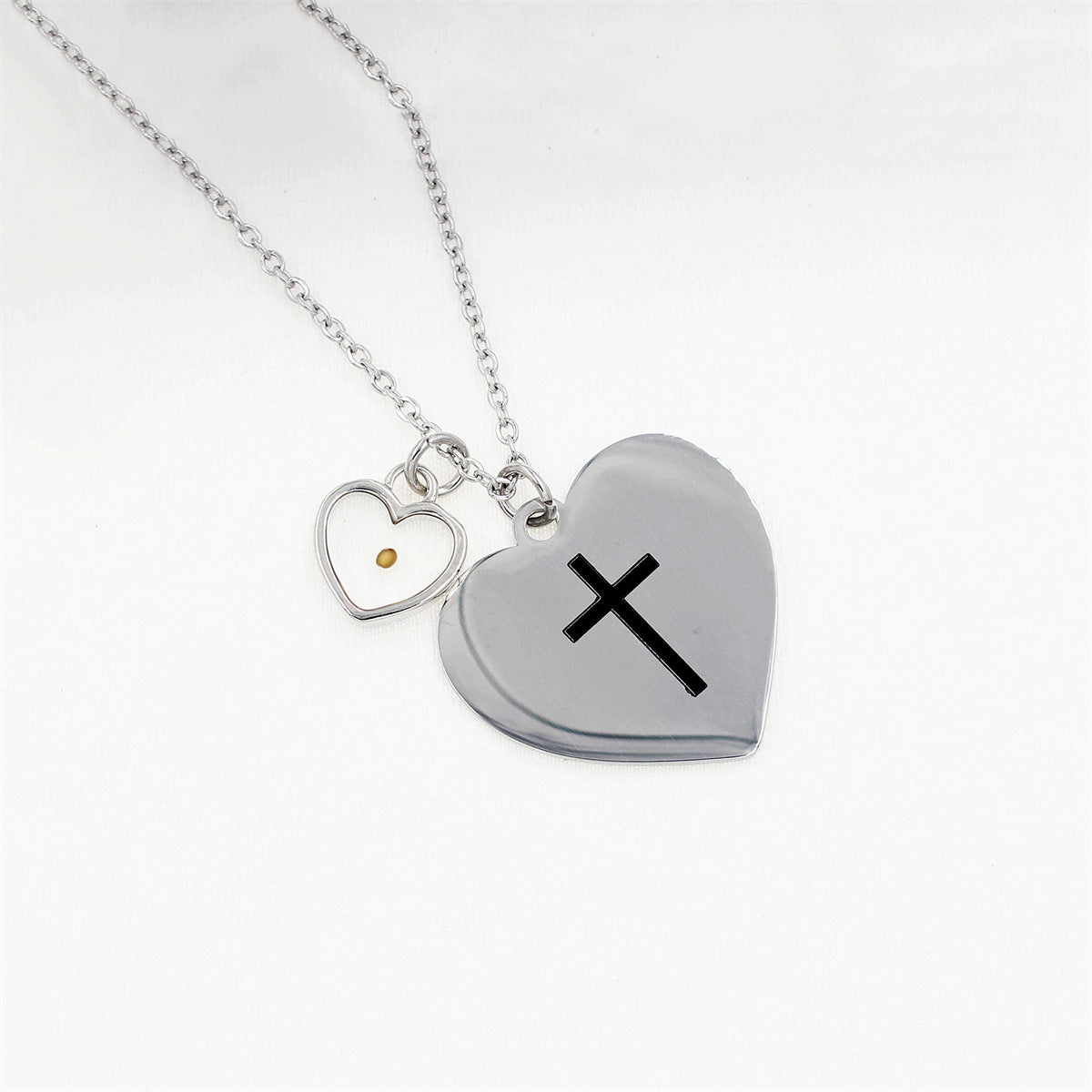 Collana con Ciondolo a Croce a Doppia Faccia in Acciaio Inossidabile con Versetto Biblico Personalizzato, Charm in Acciaio al Titanio Lucidato e Design Geometrico