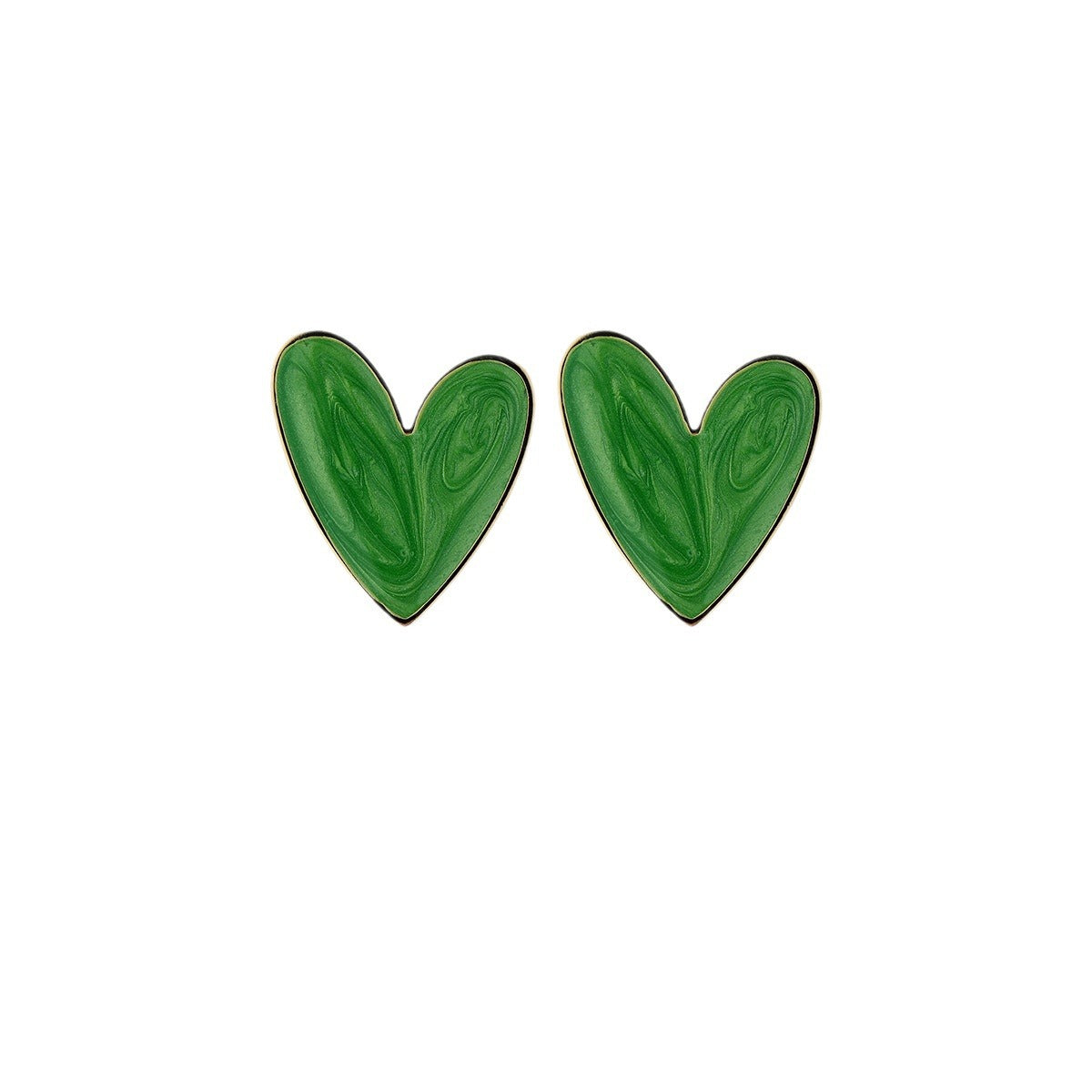 Pendientes de tuerca retro franceses con forma de corazón de acero de titanio con esmalte de colores, diseño minimalista chic, ligeros y lujosos para mujer