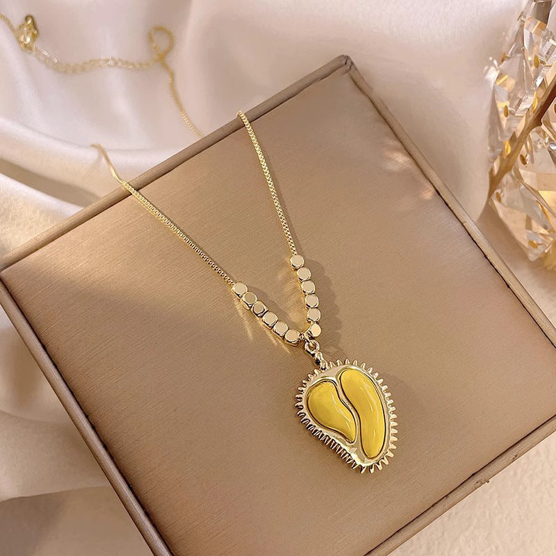 Minimalist Durian Pendant Necklace for Women Titanium Steel Plated Delicate Clavicle Chain with Irregular Shape Design