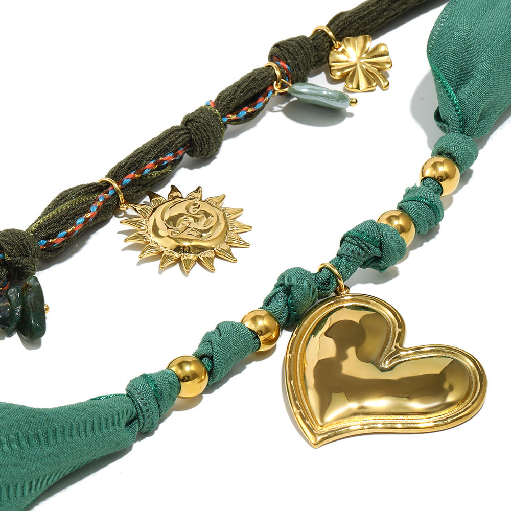 Collana pendente a forma geometrica di sole e luna stile Old Money vintage da donna in acciaio inossidabile placcato oro 18 carati