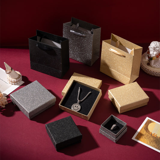 Gold Foil Jewelry Box with Hinged Lid for Rings Earrings Necklaces Bracelets Display and Gift Packaging