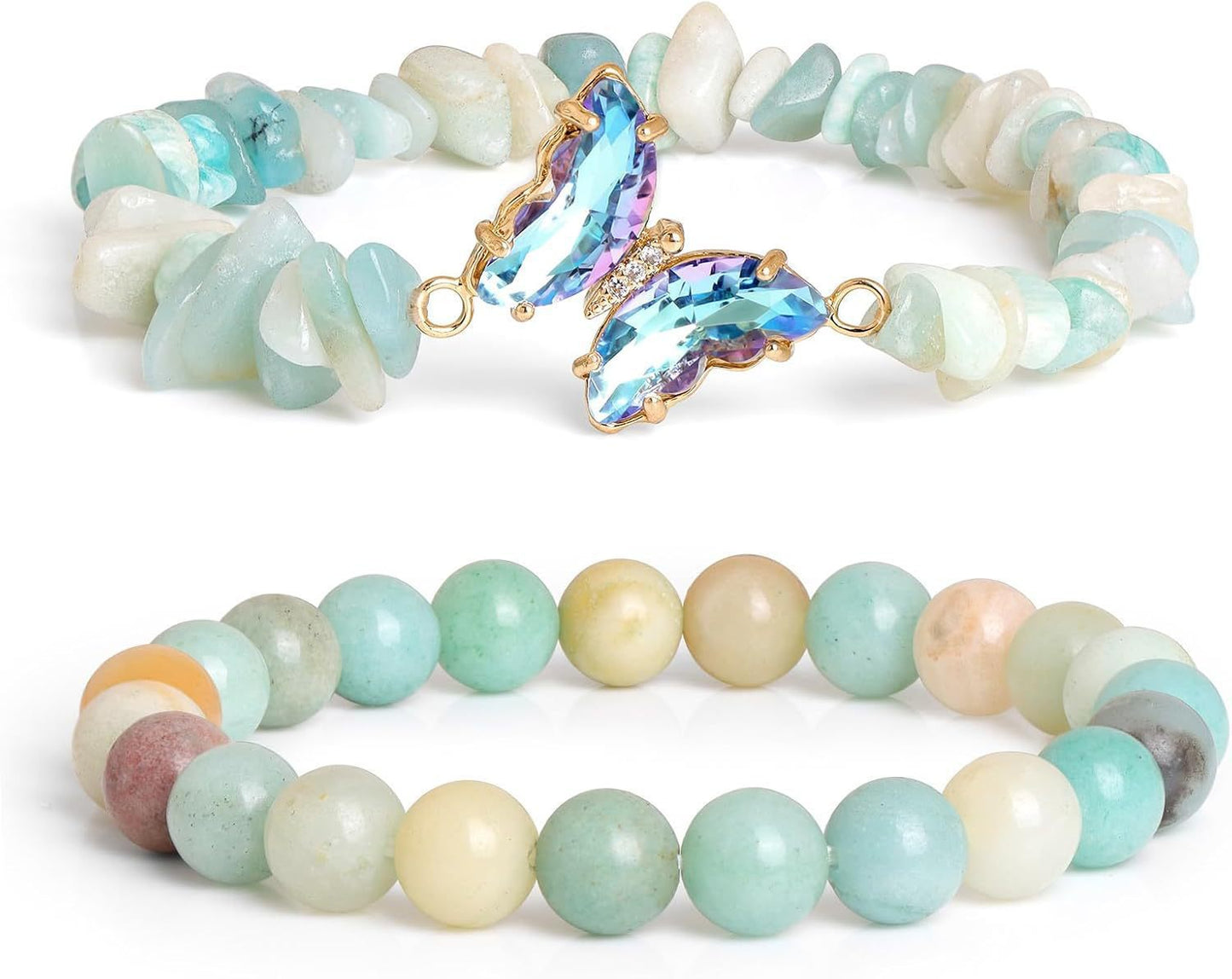 Minimalist Natural Crystal Butterfly Bracelet Set for Women