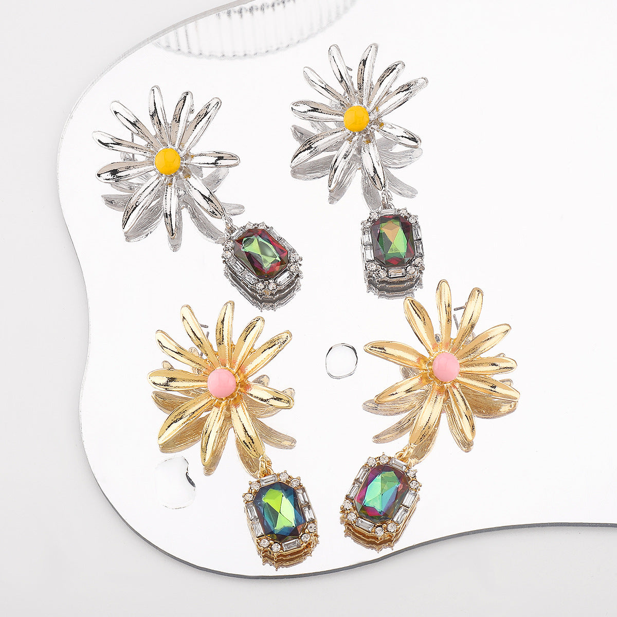 Orecchini pendenti da donna con girasole in lega floreale vintage barocca con strass