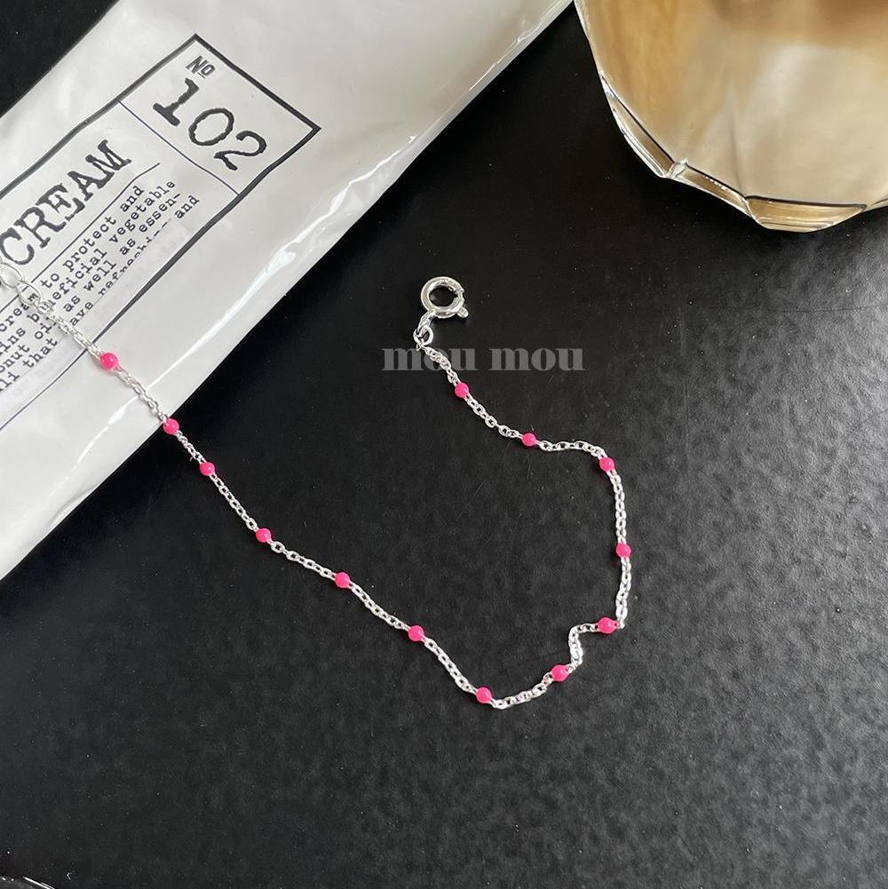 Bracciale Minimalista con Perline in Argento Sterling 925 con Perline a Cupola in Resina e Motivo a Pois