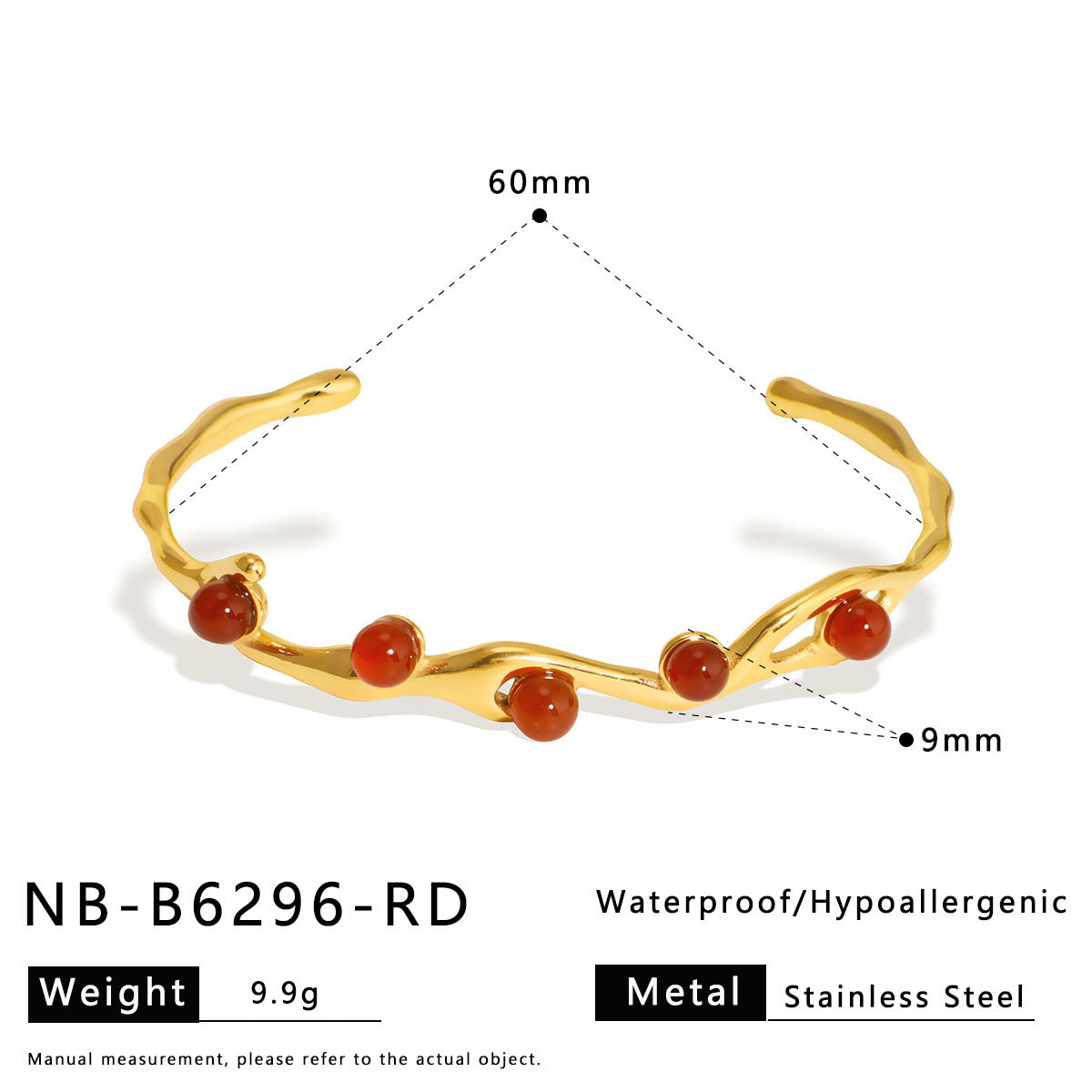 Vintage Style Titanium Steel Open Bangle for Women with Natural Stone and Pearl Inlay Geometric Design