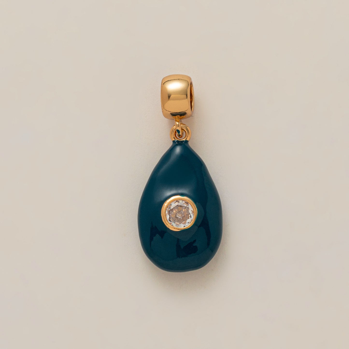 Vintage Stainless Steel Teardrop Pendant with Cubic Zirconia and Enamel Plating
