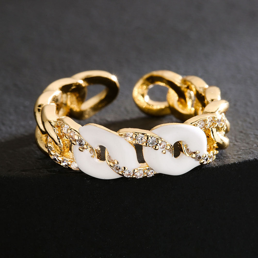 Anello aperto geometrico minimalista da donna in rame placcato oro 18 carati con zirconi micro-incastonati