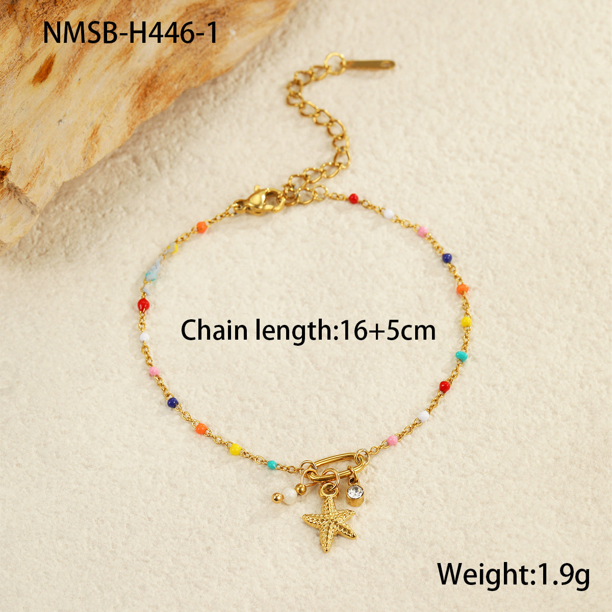 Bracciale da donna in acciaio inossidabile minimalista con perline ispirato all'oceano con conchiglie, stelle marine e dettagli floreali