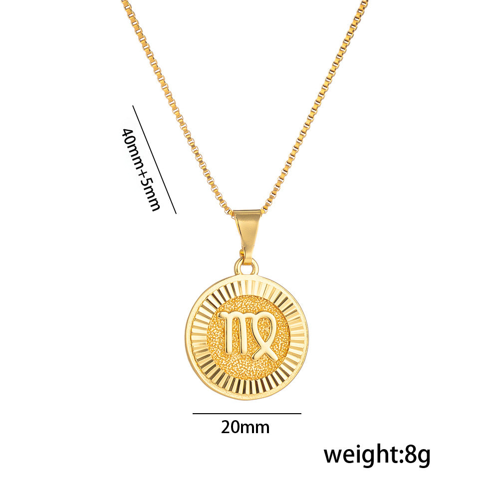 Fashionable Zodiac and Letter Shape Polished Titanium Steel Necklace for Women with O-Chain