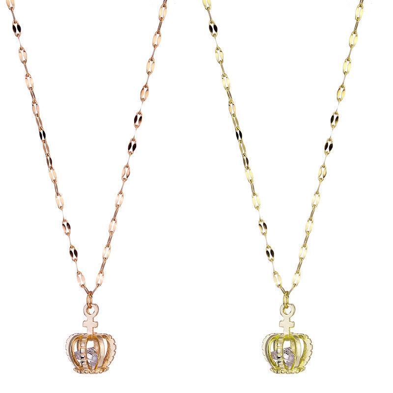Natural Geometric Crown Pendant 18K Rose Gold Plated Titanium Steel Water Wave Chain Necklace for Women