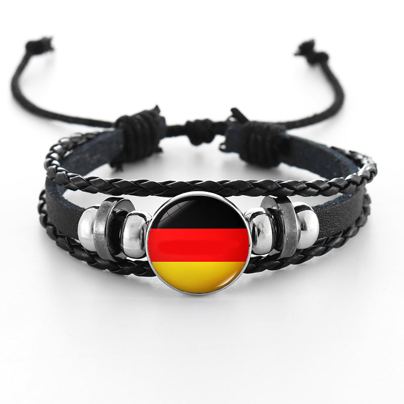 Bracciale in pelle intrecciata fatto a mano unisex stile punk geometrico, nero
