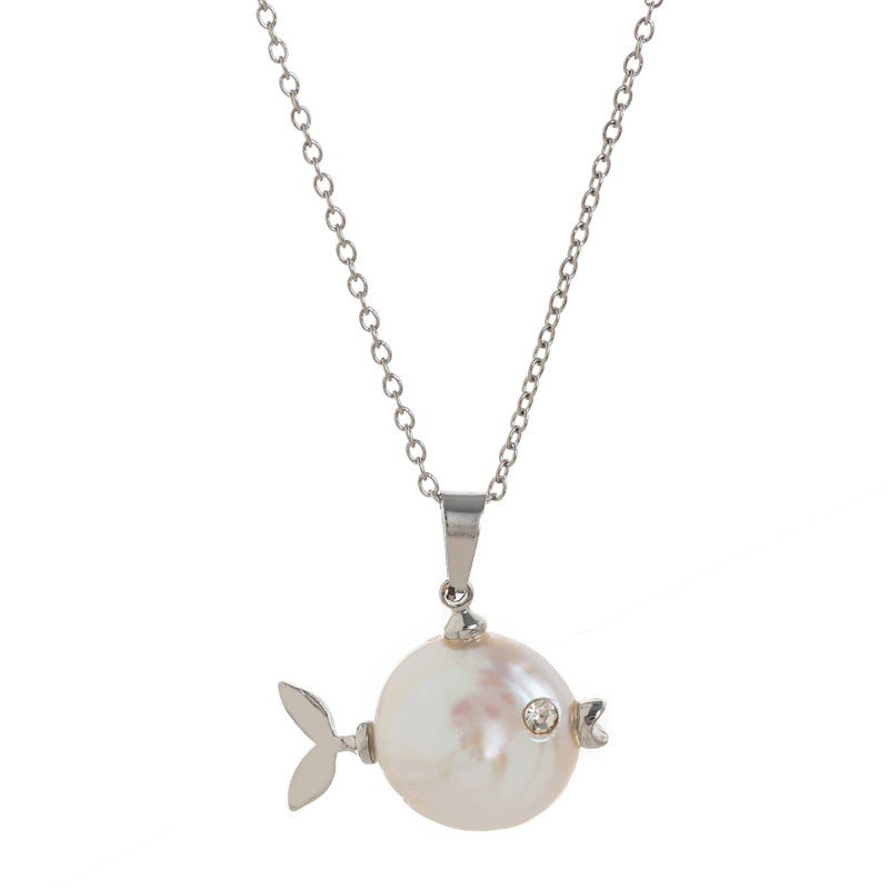 Vintage Animal-Shaped Clownfish Pendant Necklace in Titanium Steel with Plated Finish for Women