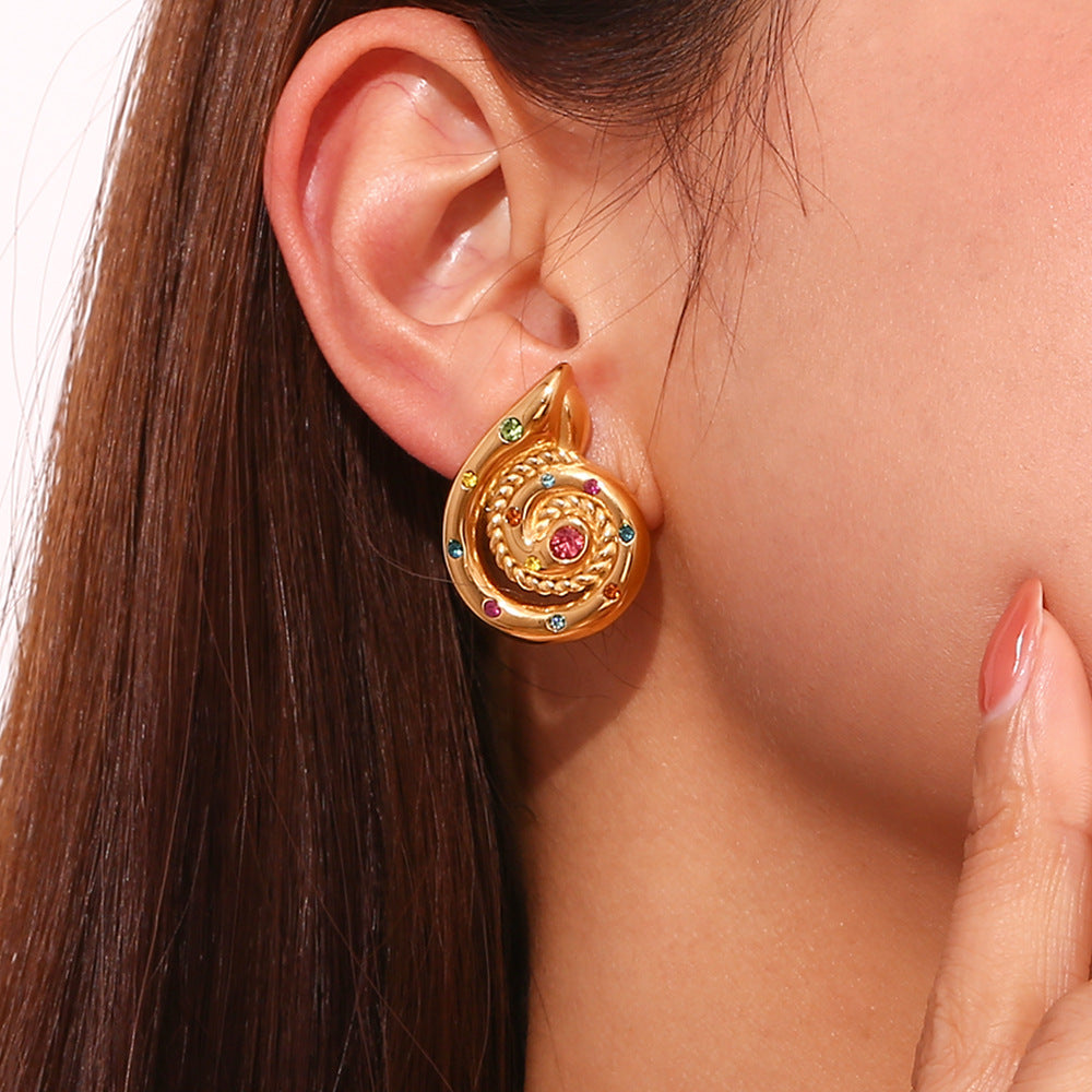 Orecchini da Donna a Forma di Guscio di Lumaca d'Ispirazione Vintage in Acciaio Inox Placcato Oro 18K
