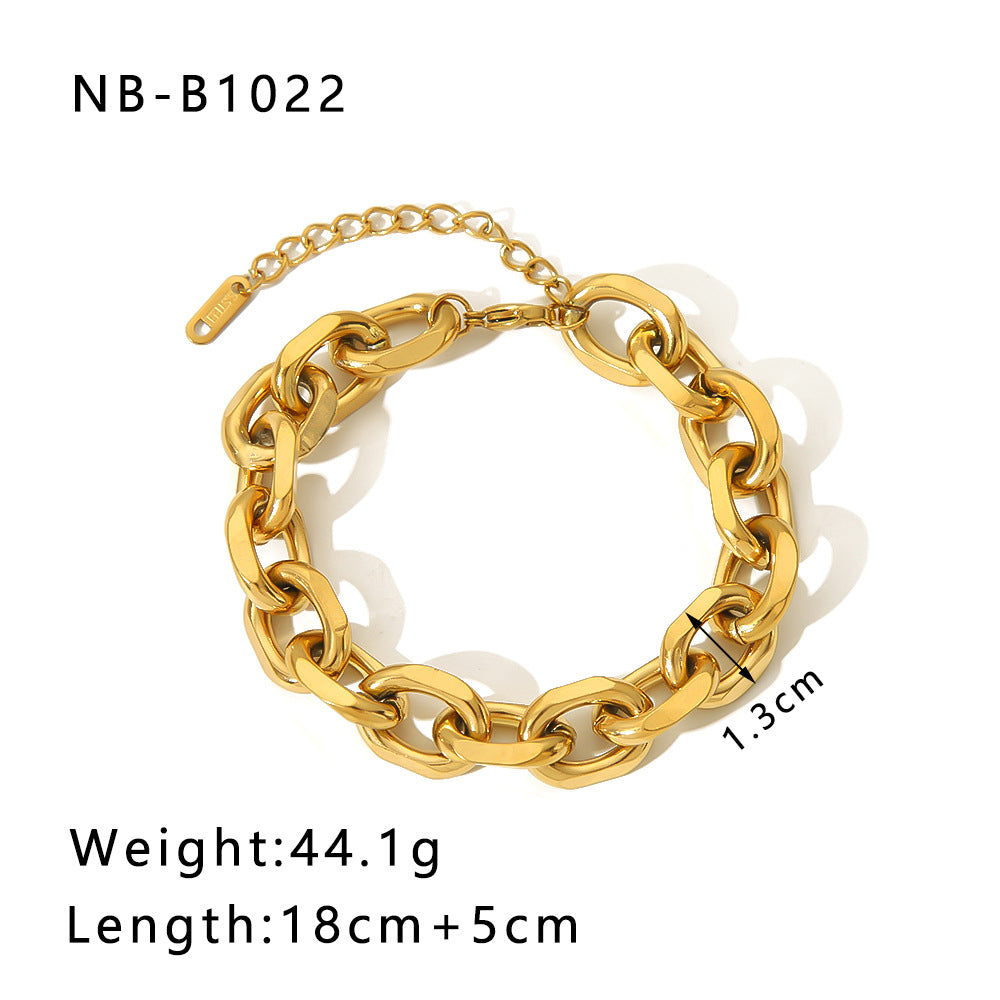 Punk Style Geometric Stainless Steel Bracelet with Thick Chain Design and 24K Gold Plated Finish
