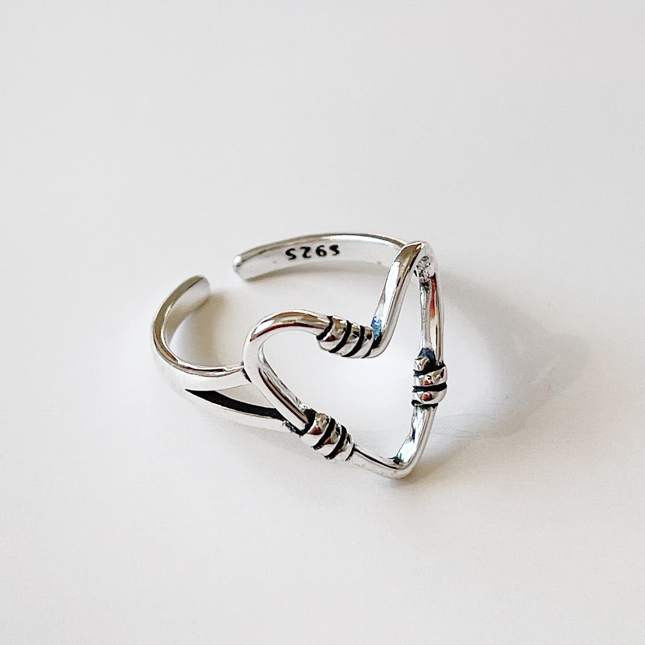 Vintage Minimalist 925 Sterling Silver Heart Knot Open Ring for Women