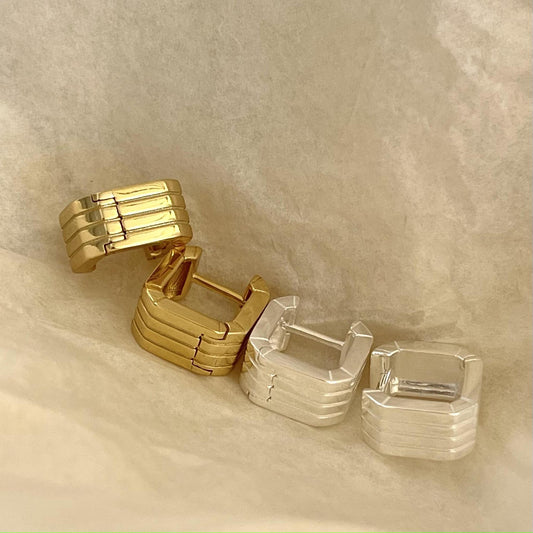 Pendientes de Botón Cuadrados Geométricos Minimalistas para Mujer de Plata de Ley 925 con Baño de Oro