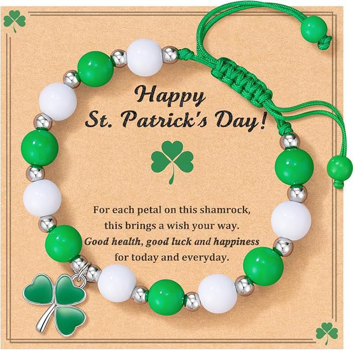 Elegant Four Leaf Clover Plant Floral Beaded Stretch Bracelet Unisex St. Patrick's Day Jewelry