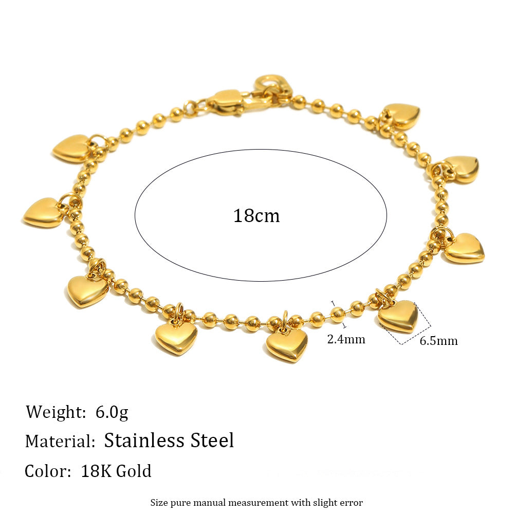 Elegante bracciale con perline a forma di cuore minimalista in acciaio inossidabile placcato oro 18 carati da donna