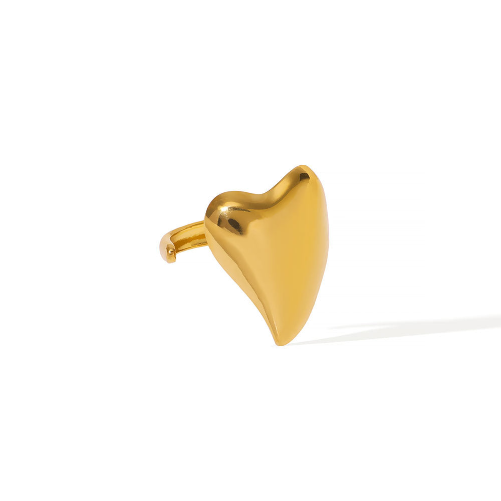 Minimalist Heart-Shaped Stainless Steel Adjustable Open Ring with Polished Finish for Women and Men