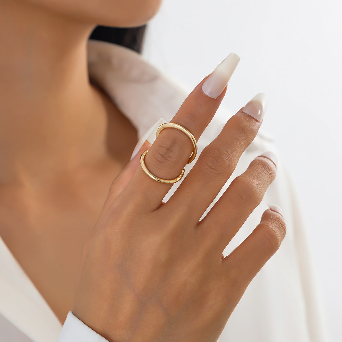 Minimalist Geometric Hollow Out Zinc Alloy Plated Ring for Women