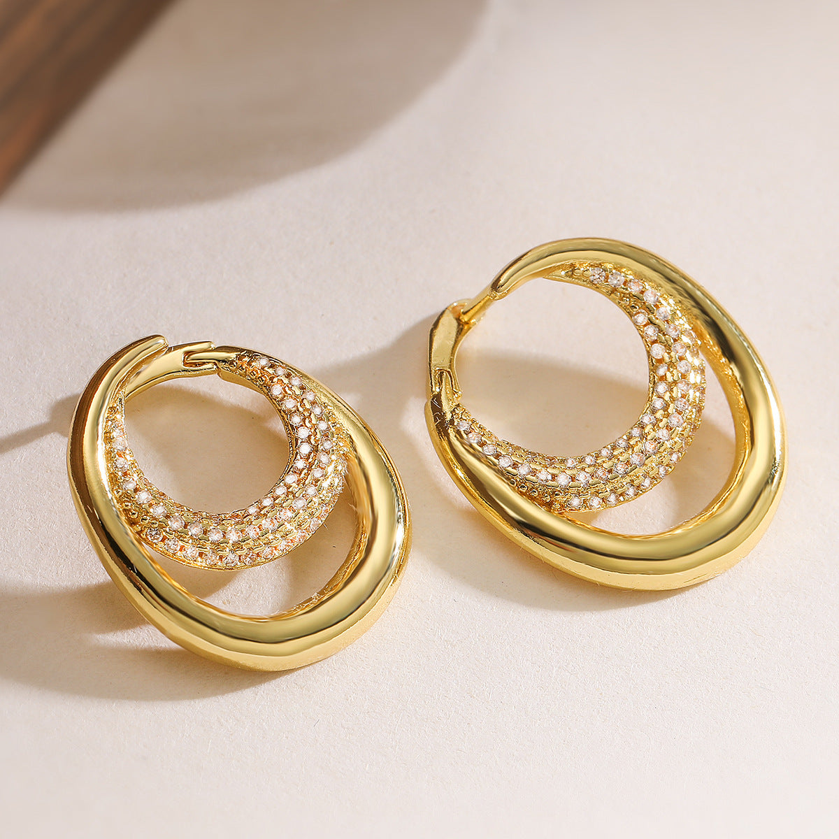 Minimalist Elegant Geometric Brass Gold Plated Cubic Zirconia Inlay Stud Earrings for Women