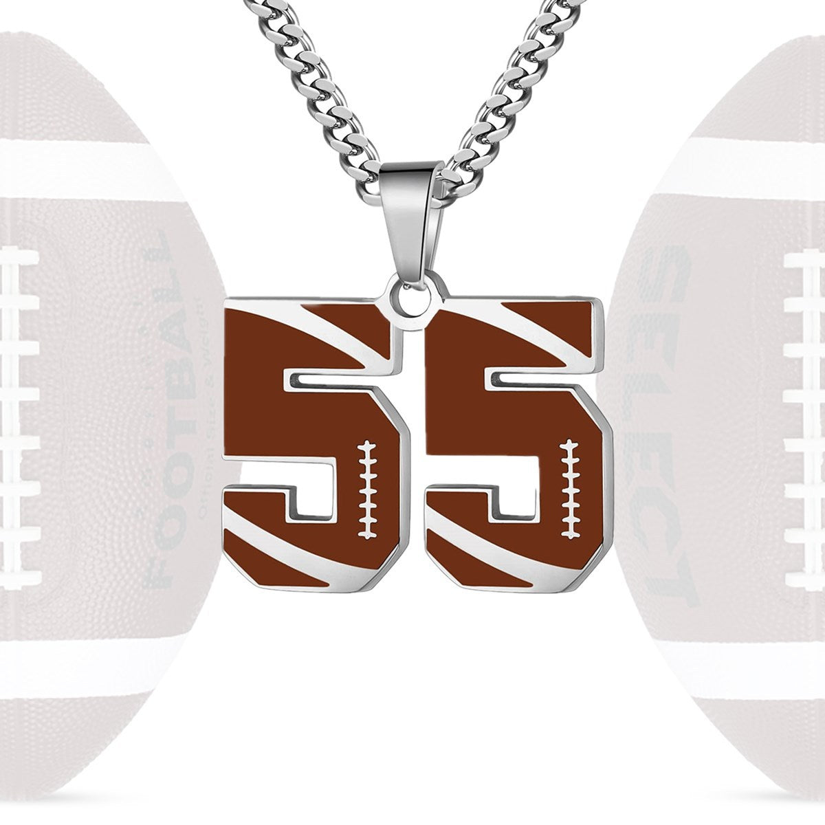 Motivational Football Number Pendant Necklace for Men in Stainless Steel with Polished Finish and Letter/Number Design