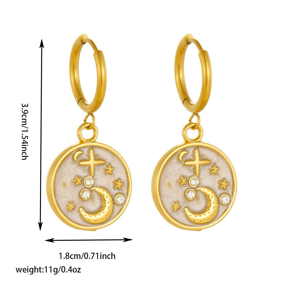 Sweet Round Star and Moon Drip Oil Plated Stainless Steel Pendant Necklace Set for Women