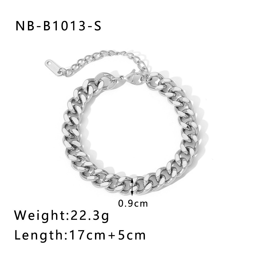 Punk Style Geometric Stainless Steel Bracelet with Thick Chain Design and 24K Gold Plated Finish