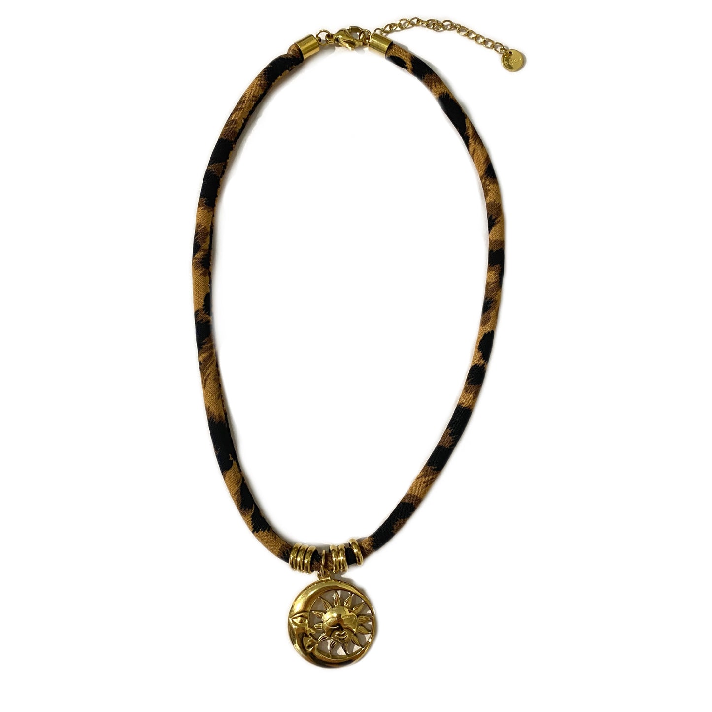 Leopard Print Stainless Steel Sun Face Pendant Necklace for Women