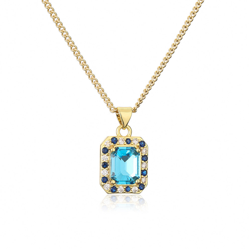 Geometric Square Zircon Pendant Necklace for Women in Copper with Fashionable Minimalist and Office-Appropriate Design