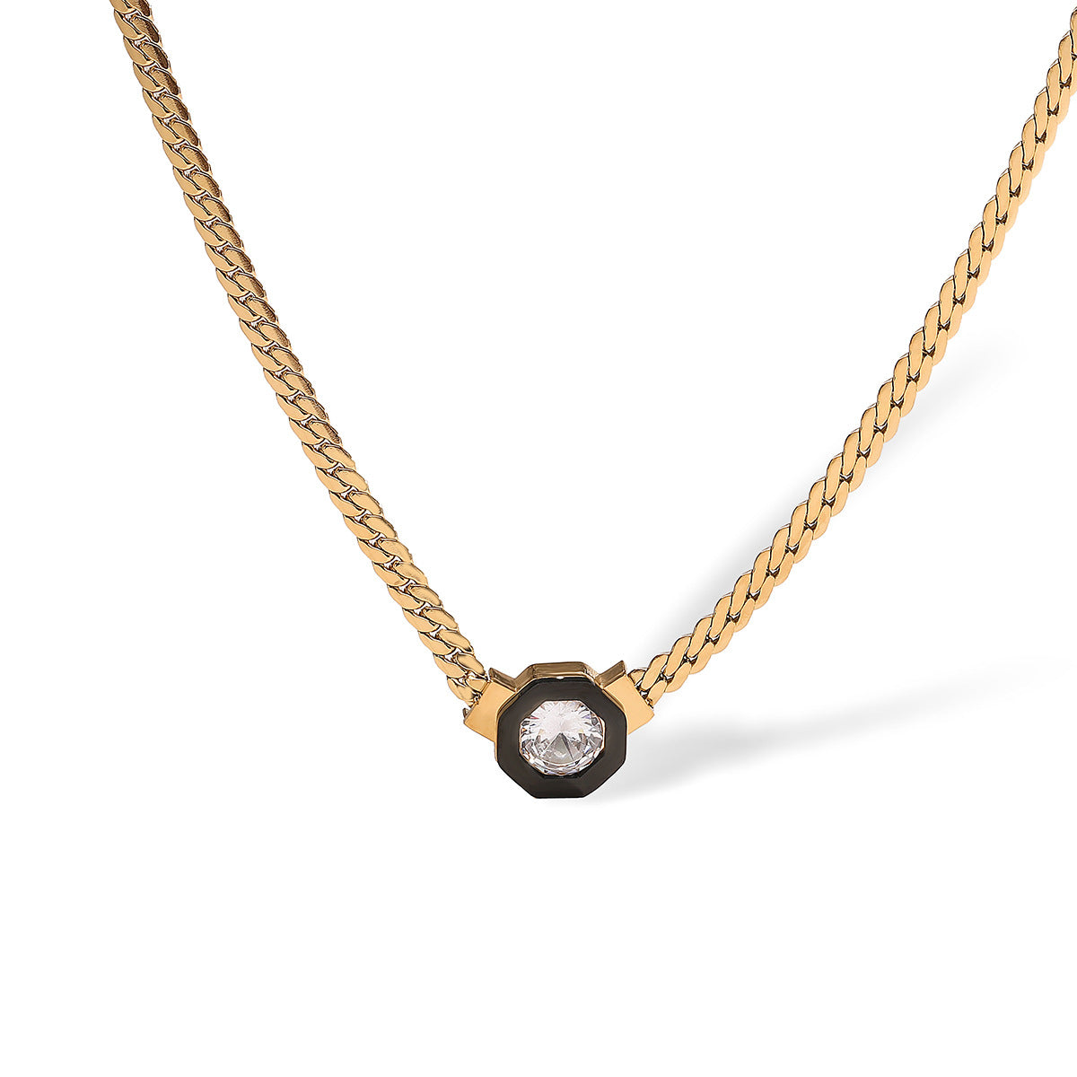 Minimalist Geometric Pendant Necklace for Women Stainless Steel with 18K Gold Plating and Zircon Inlay