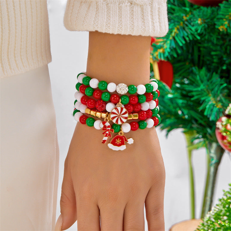 Handmade Christmas Style Beaded Bracelet Set with Alphabet Charms and Polymer Clay Beads in Alloy for Unisex Wear