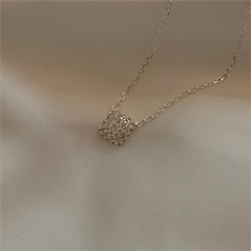 Minimalist Geometric Tulip Pendant Necklace in 925 Sterling Silver with Rhinestone Inlay on Snake Chain