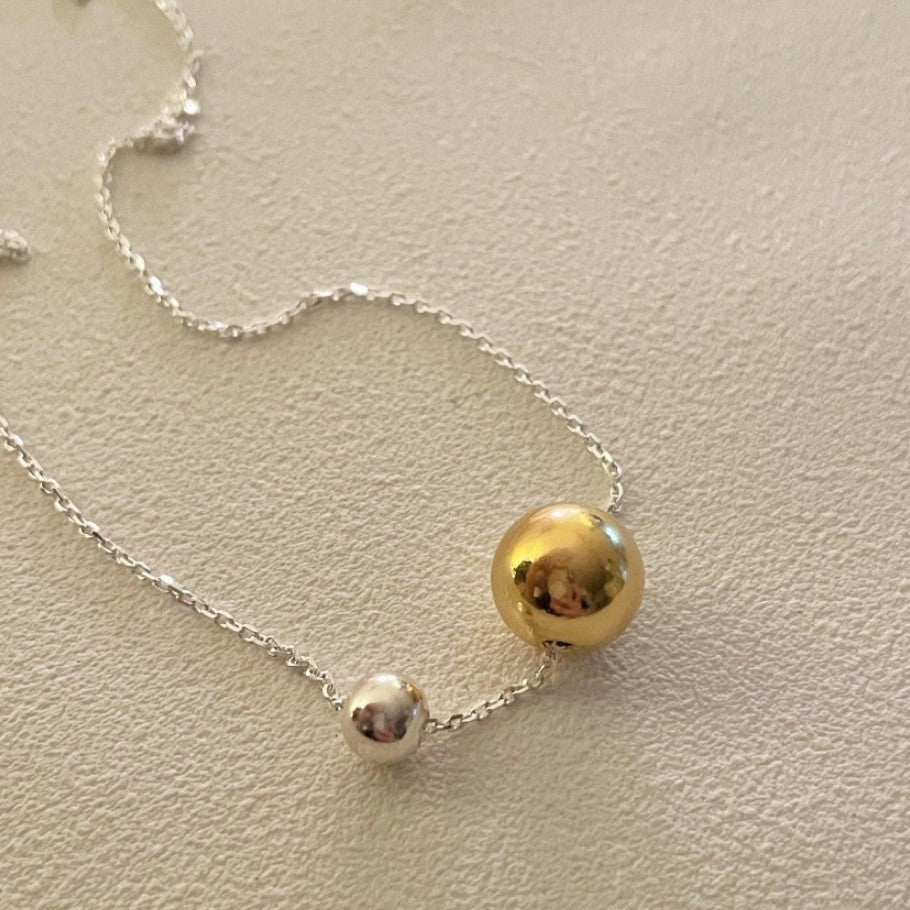 Minimalist Chic Double Ball Pendant Necklace in 925 Sterling Silver with Geometric Round Design