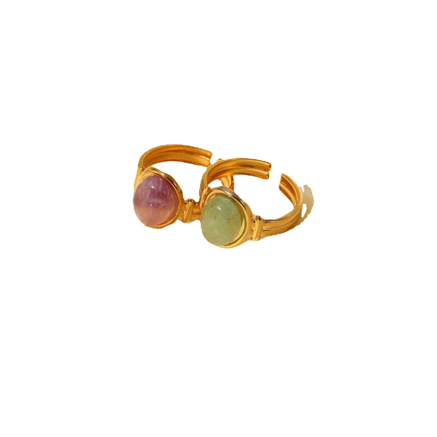 Anillo de Acero Inoxidable Estilo Ins Geométrico con Baño de Oro de 18K y Acento de Piedra Semipreciosa Ovalada Verde Púrpura para Mujer