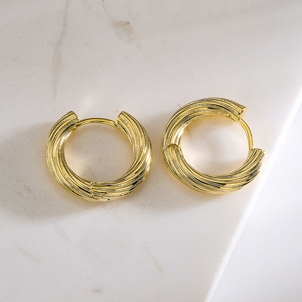 Minimalist Geometric Copper Hoop Earrings with Gold Plating for Women