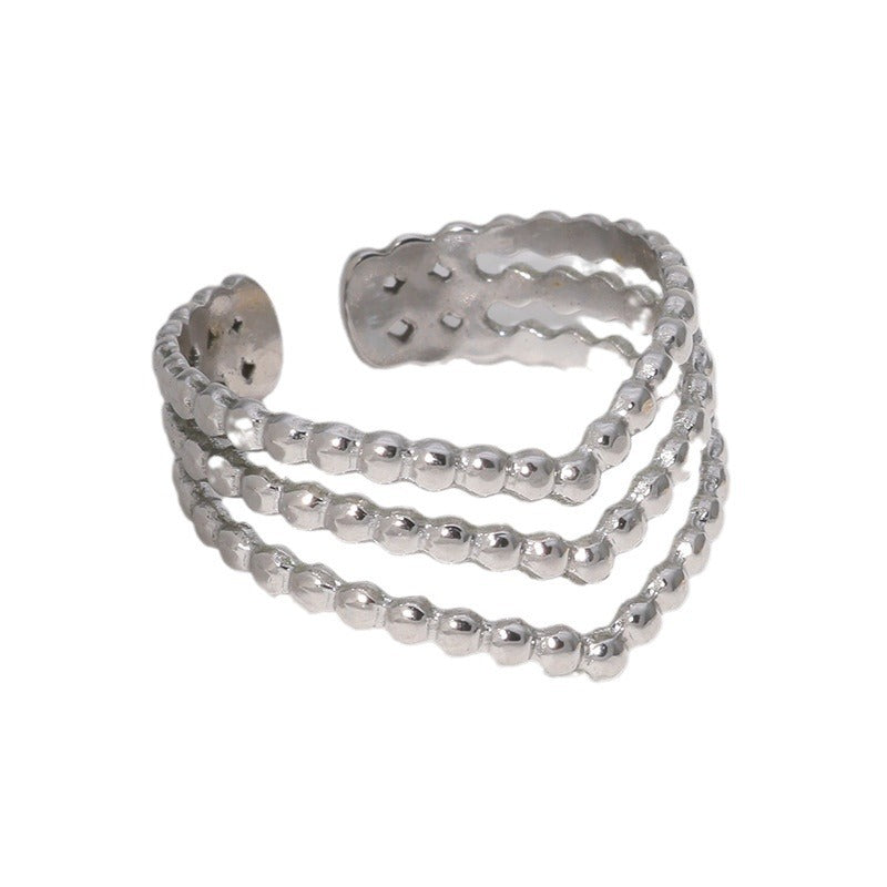Anillo de acero inoxidable de extremo abierto geométrico para mujer con acabado chapado estilo minimalista de Instagram para dedo índice