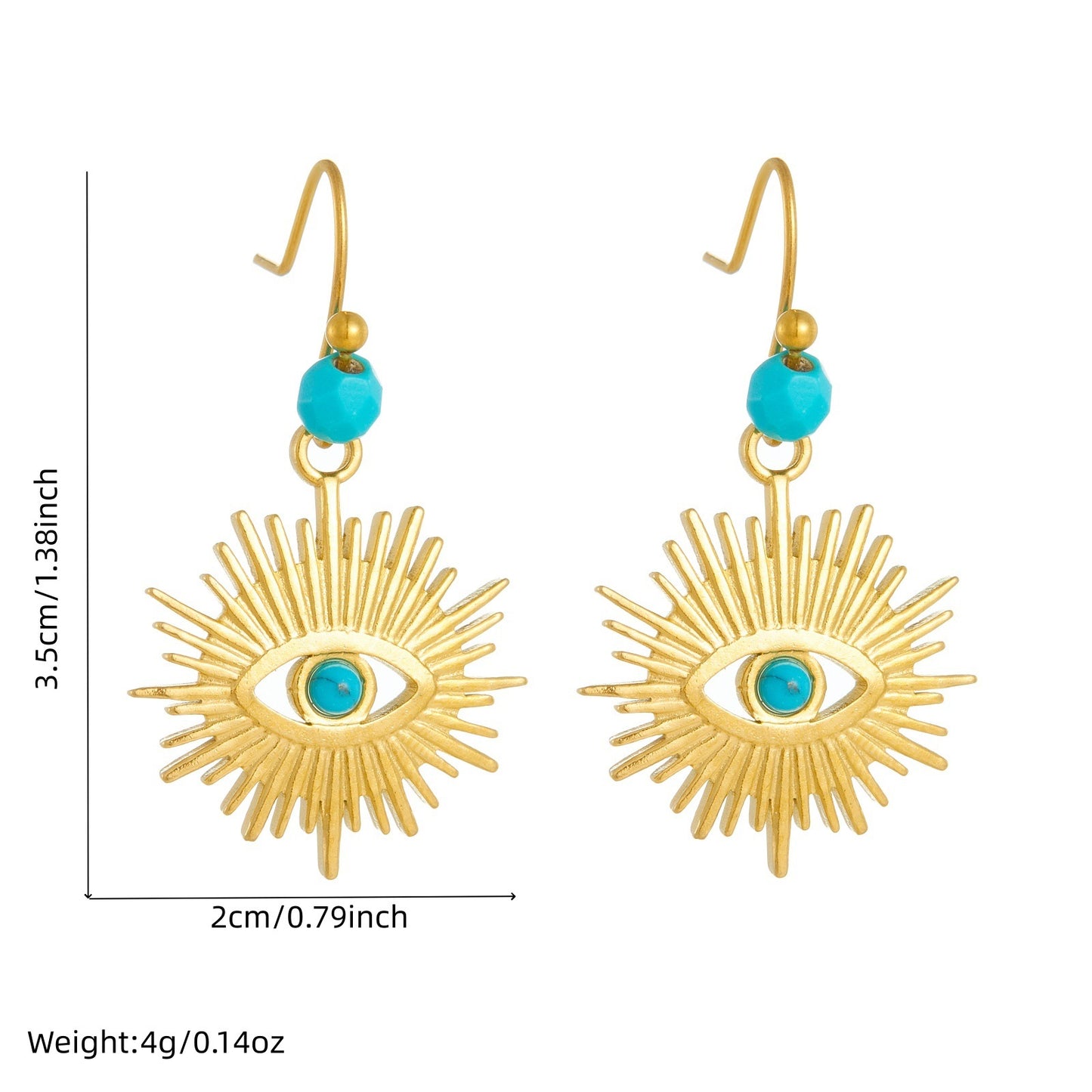 Vintage Gold Plated Stainless Steel Turquoise Eye Bead Pendant Necklace Set for Women