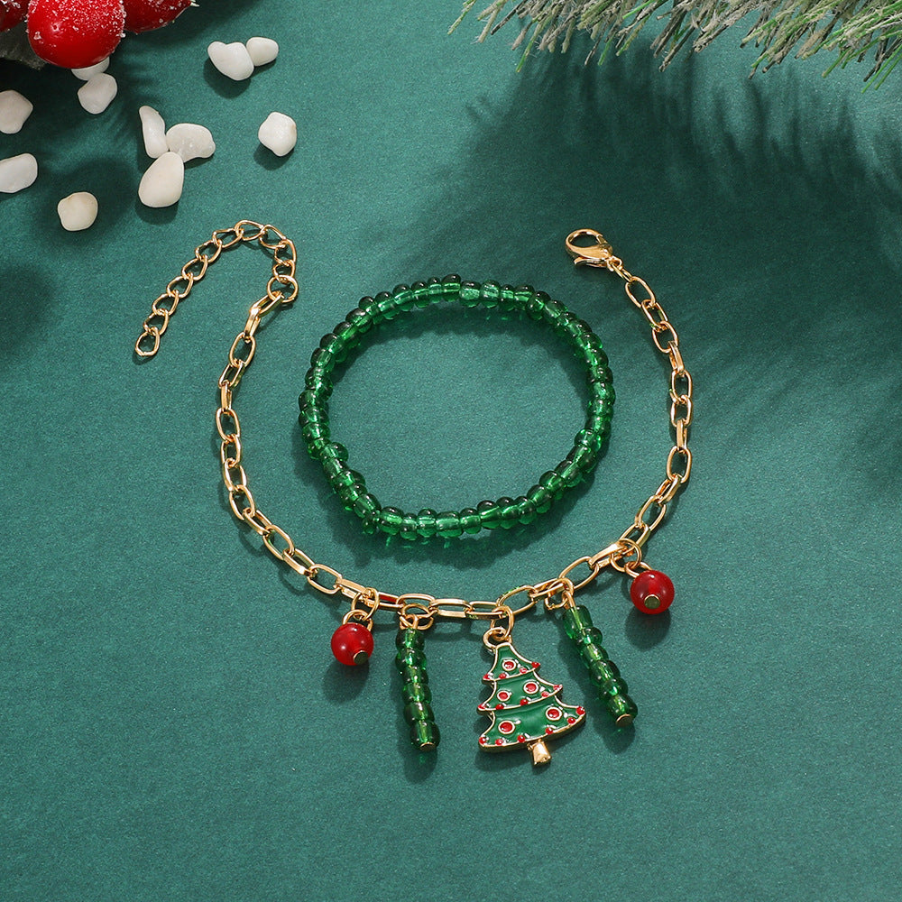 Braccialetto INS con ciondoli a forma di albero di Natale, pupazzo di neve e cuore per donna, con perline in lega e design festivo