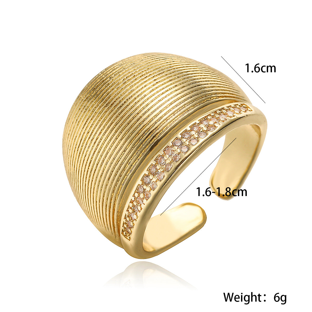 Anello Aperto Geometrico Vintage da Donna in Rame con Placcatura in Oro 18K e Intarsio di Zirconi