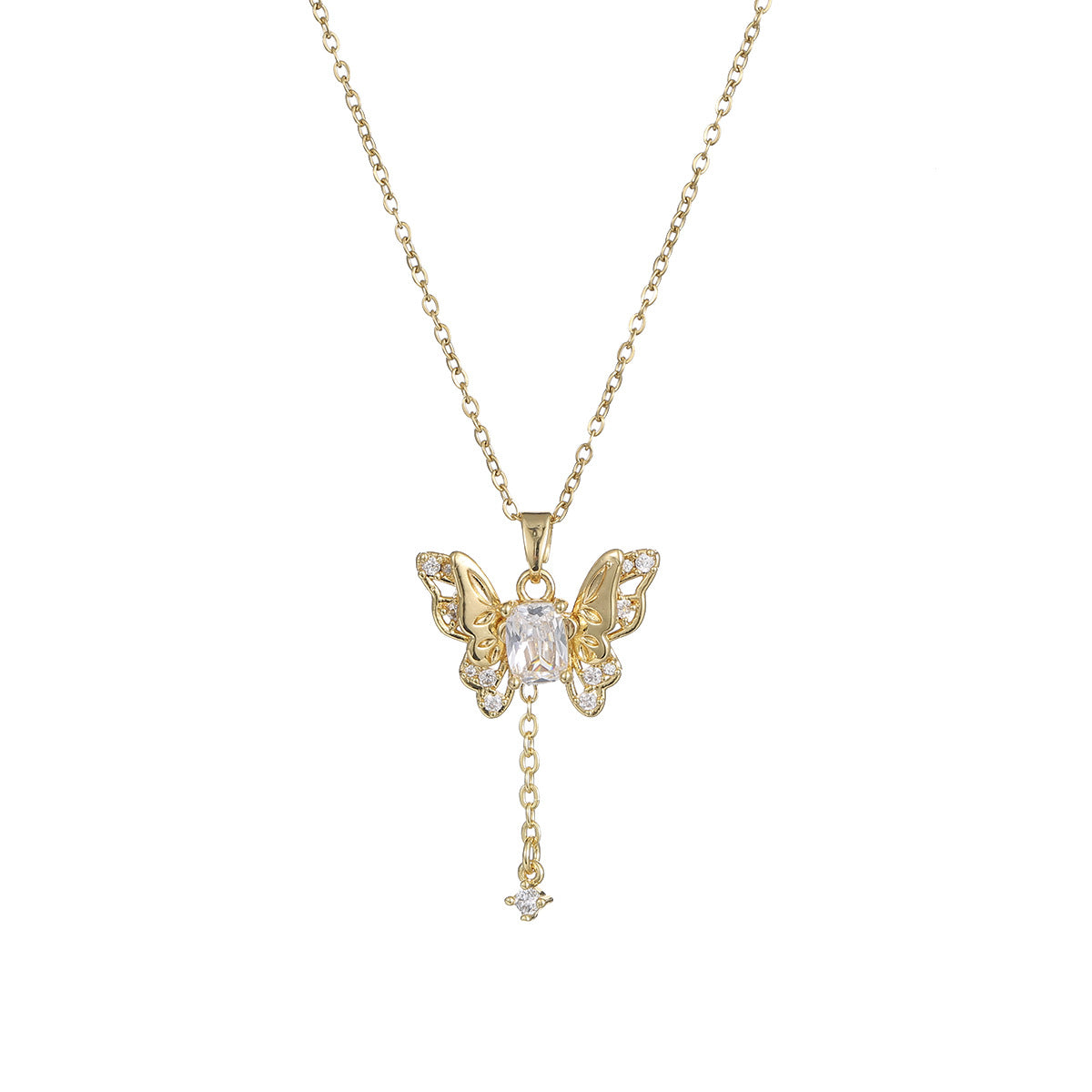 Collana di lusso in acciaio al titanio a forma di cuore con intarsio di strass e pendente a nappa da donna, catena sottile regolabile per clavicola