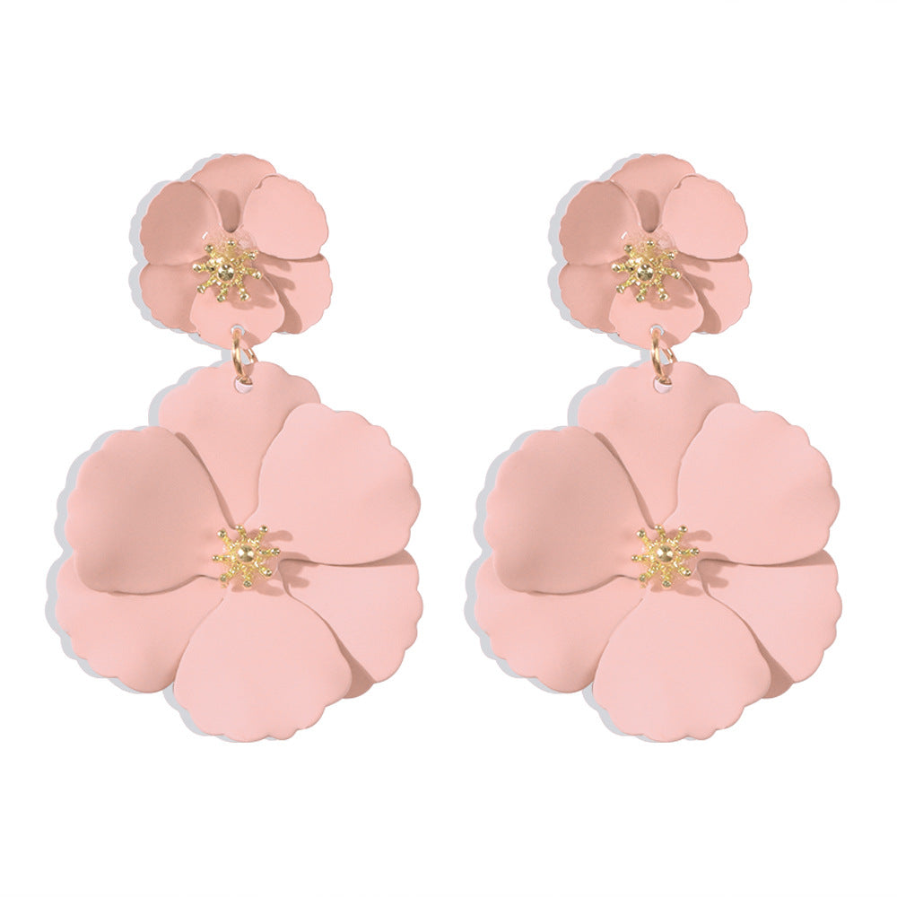 Pendientes pintados de aleación con diseño floral geométrico para mujer, estilo dulce, fresco, individual y moderno, regalo decorativo