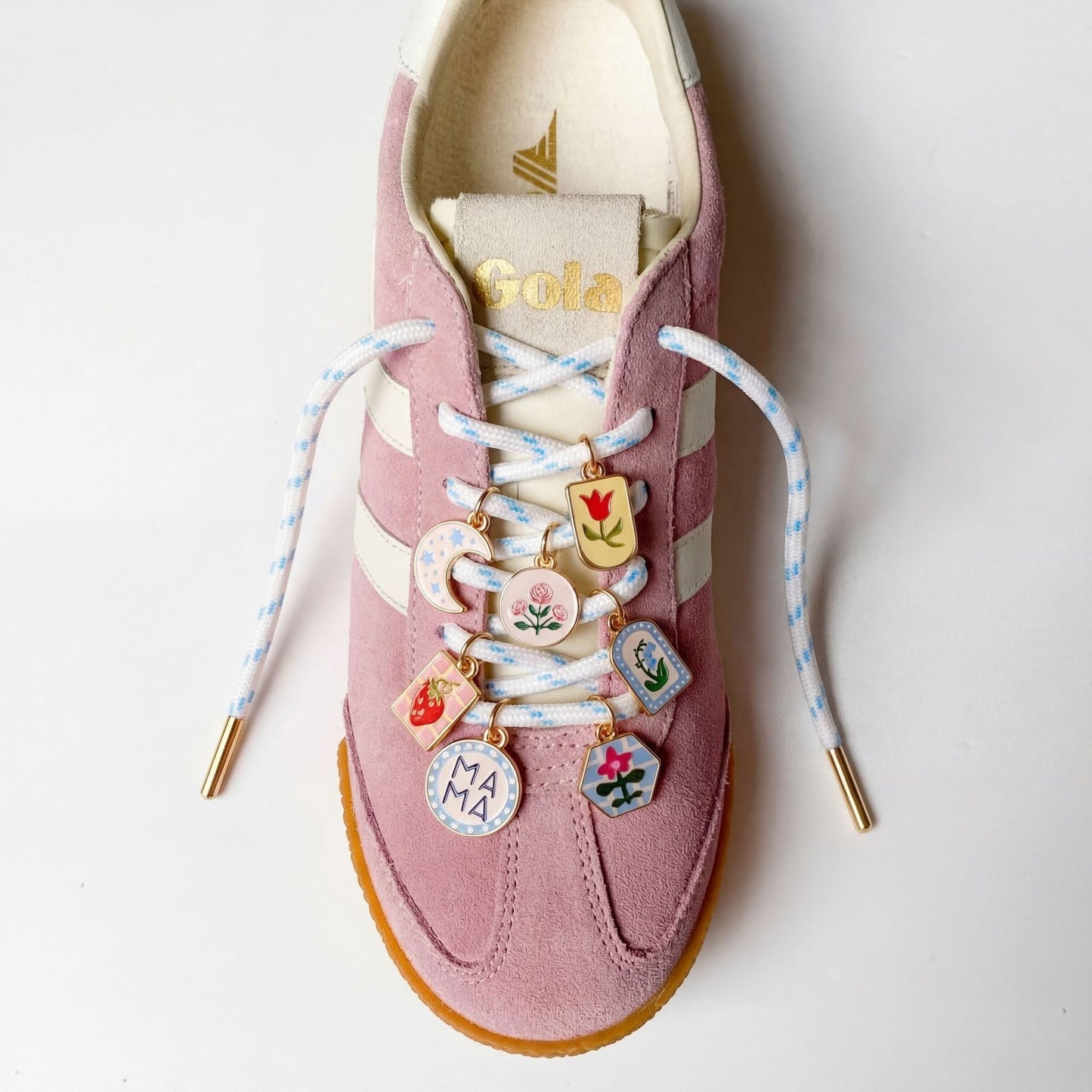 Vintage Floral Moon Star Letter Enamel Plated Brass Shoe Charm