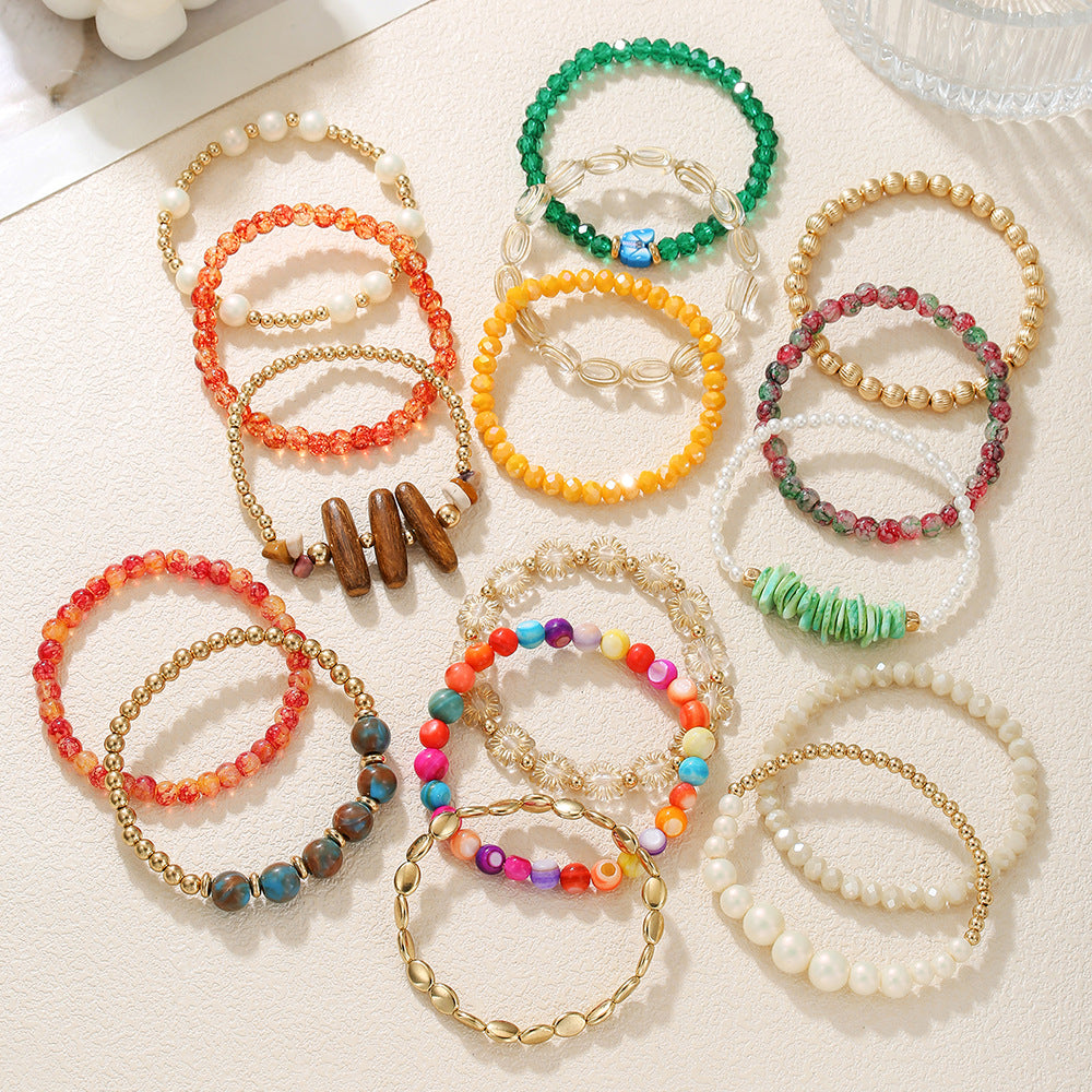 Fashion Geometric Round Coconut Shell Imitation Pearl Crystal Stone Handmade Bracelet
