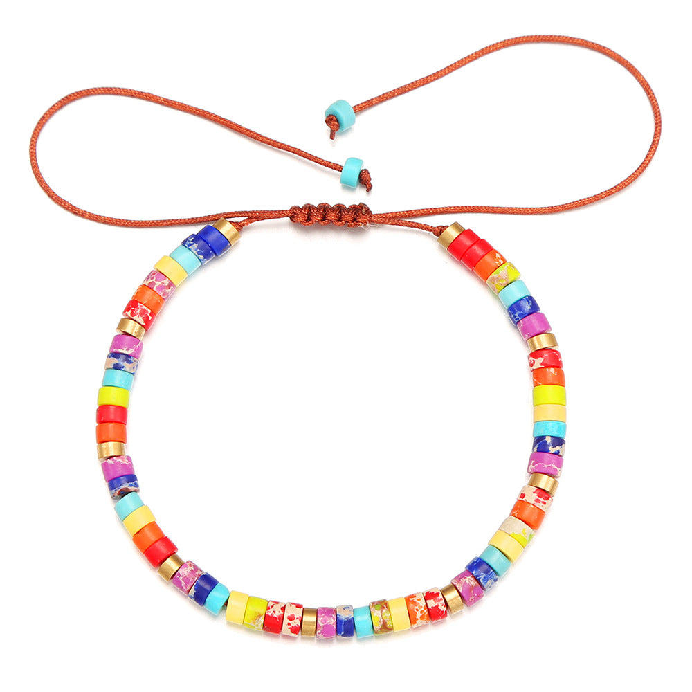Bracciale Regolabile da Donna Minimalista Geometrico in Pietra Naturale con Perline e Finitura Artigianale