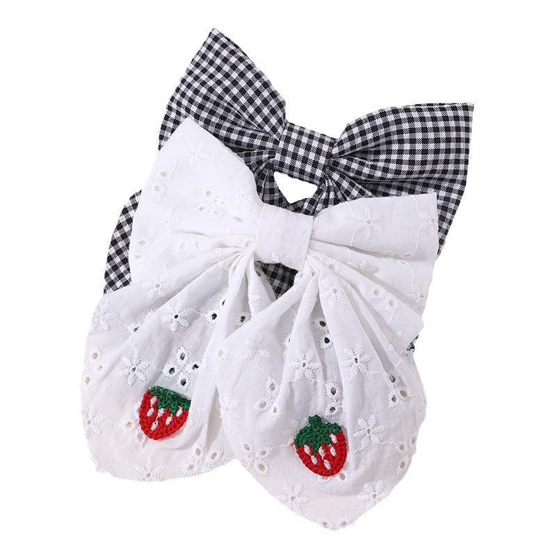 Natural Style Bow-Shaped Hair Clip for Kids Made of Fabric with Ruffled and Mesh Details Spring Clamp Hair Accessory