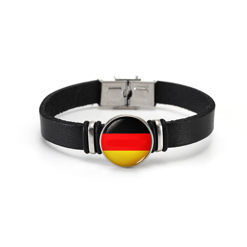 Geometric Plated Leather Bracelet Unisex World Cup Flag Design Casual Wristband