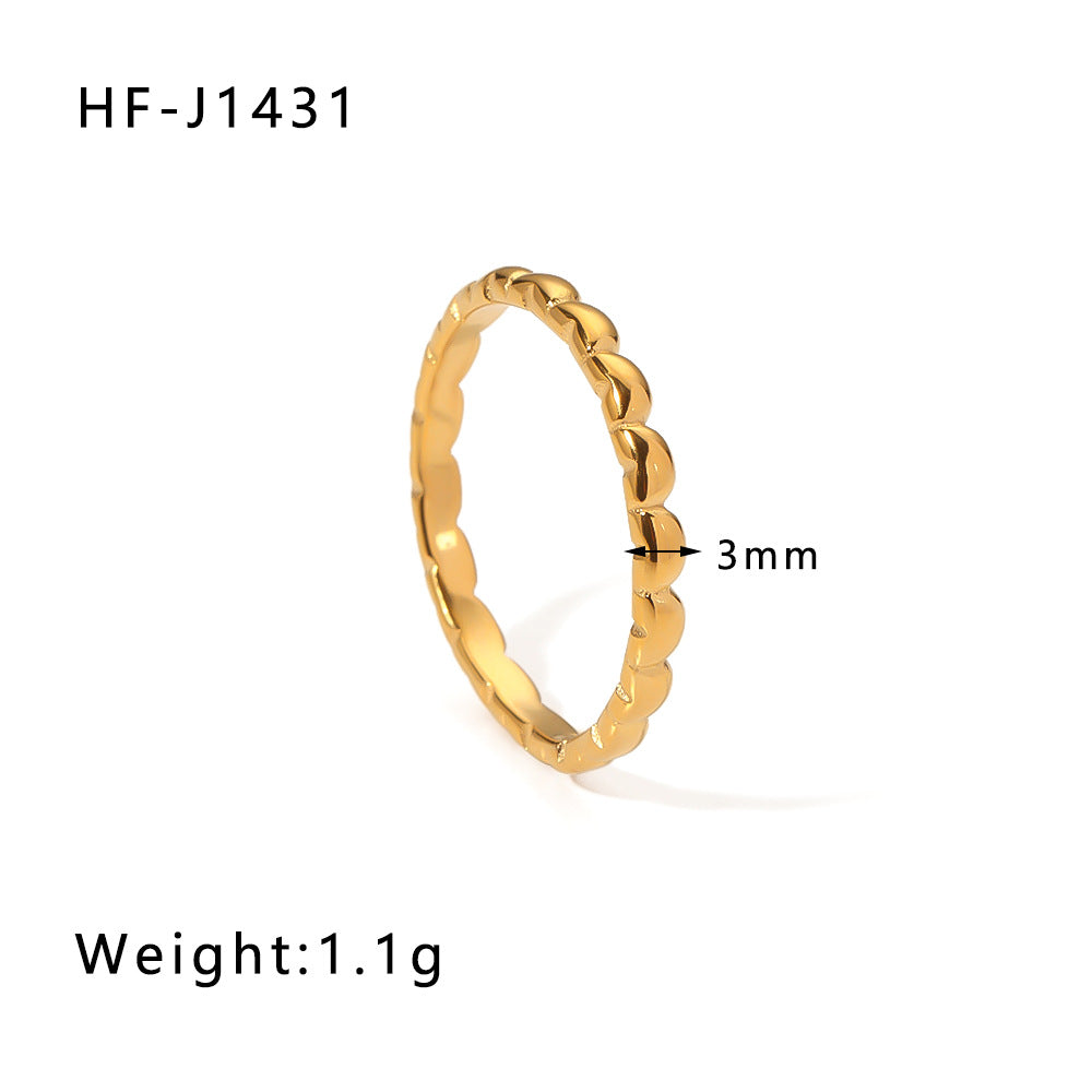 Minimalist Geometric Dot Pattern 18K Gold Plated Stainless Steel Ring for Women