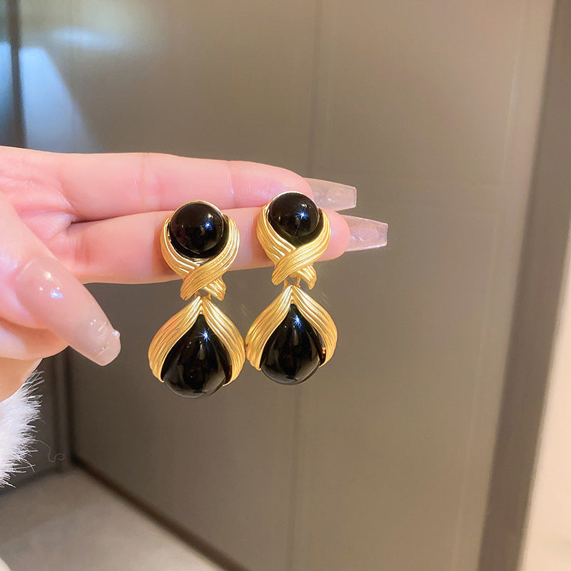 Vintage Pearl Drop Earrings with Gold Plating Stainless Steel Posts for Women